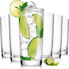 Drinking Water Glasses Set of 6, 15.5oz Highball Glasses, Lead-Free Crystal Glassware with Unique Wide Mouth, Thoughtful Gifts for House Warming, Birthdays, Everyday Life