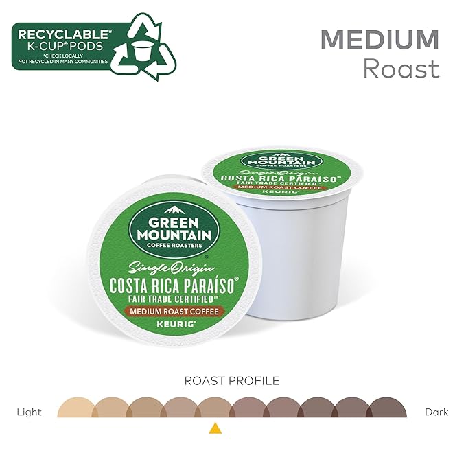 Green Mountain Coffee Roasters Costa Rica Paraiso, Keurig Single Serve K-Cup Pods, Medium Roast Coffee, 60 Count, (6 Packs of 10)