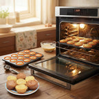 2 Set 12-cup Non Stick Carbon Steel Muffin Pan for Baking with 24 Reusable Silicone Liners, Non Toxic Cupcake Pan Muffin Tin for Easter Wedding Brownies Egg Bite, Easy to Pop(Orange)
