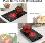 VBGK Electric Cooktop,110V 2400W Electric Stove Top with Knob Control,9 Power Levels, Kids Lock & Timer,LED touch control,Overheat Protection Electric stove,24 Inch desktop 2 burner