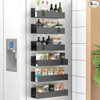 HuggieGems 6 Pack Magnetic Spice Storage Rack Organizer for Refrigerator and Oven, Matt Black Fridge Organizers and Storage