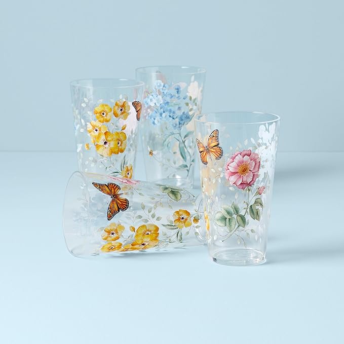 Lenox 866239 Butterfly Meadow Acrylic 4-Piece Highball Set, 20 oz, Acrylic NOT GLASS