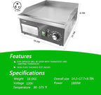 Electric Griddle, 14 Inch Flat Top Grill Commercial Electric Griddles Stainless Steel Adjustable Temperature Control 90℉-575℉ for Home or Restaurant Use