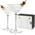 Viski Meridian Martini Glasses - Stemmed Fun Cocktail Glasses - Art Deco Ripple Gold Rimmed Crystal Glassware - 7.8oz Set of 2