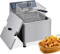 GarveeHome Commercial 11 L/3.3 gal Deep Fryer 1700W,201 Stainless Steel Electric Fryer with Adjustable Thermostat, Extra-Thick 6 LB Basket & Splash Guard Lid for Restaurant, Food Truck, Home Kitchen