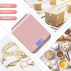 Digital Shipping Scale,Stainless Steel Panel, Accurate Portable Postal Scale for Packages, Small Business,Kitchen, Food, Handmade, Liquids, and Boutique (Rose Gold Battery(5kg/1g))