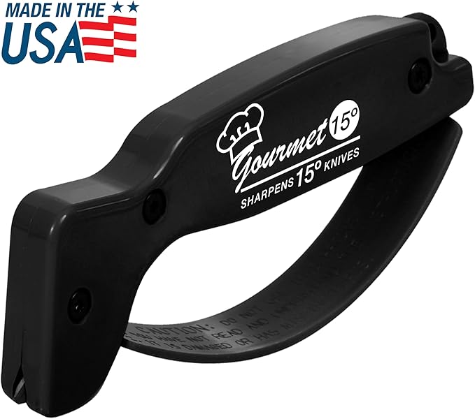 AccuSharp Gourmet Series, 15 Degree Knife Sharpener for Gourmet Knives, Diamond-Honed Tungsten Carbide Reversible Blades, Hones & Refines Straight-Edge or Serrated Gourmet Knives, Hand-Held, Black