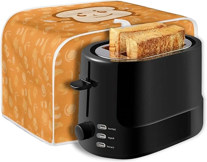 JEOCODY 4 Slice Toaster Cover With Cute Butter Bread Print - Quilted Fabric Dust-Proof and Fingerprint Protection for Kitchen Small Appliance
