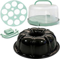 10 inch Buntz Cake Pan Non stick with 12in Cake Carrier for Easy Transportation - Premium Fluted Cake Pans For Oven, Cake Mold, Moldes para Gelatinas