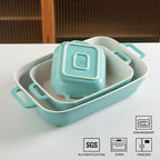 Sweejar Relief Casserole Dishes for Oven, Ceramic 9x13 Baking Pans Set for Cooking, Cake, Banquet and Daily Use, Rectangular Bakeware Set, Porcelain Baking Dish, Lasagna Pan Deep with Handles(Turquoise)