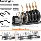 MUDEELA Pots and Pans Organizer Rack for under Cabinet, Expandable 11.81''-22.85'' Pot Lid Kitchen Cabinet Organizer Holder with 10 Adjustable Compartment Cutting Board Organizer for Pan Lid, Bakeware