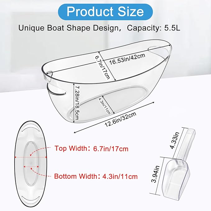 Ice Buckets for Parties 2 Packs,Ice Bucket with Scoops&Metal Wine Bottle Opener,Clear Acrylic Ice Champagne Buckets Tub for Parties,Mimosa Bar Supplies,Beer,Beverage&Drinks 5.5L (16.53 x 7.3 x 6.8in)