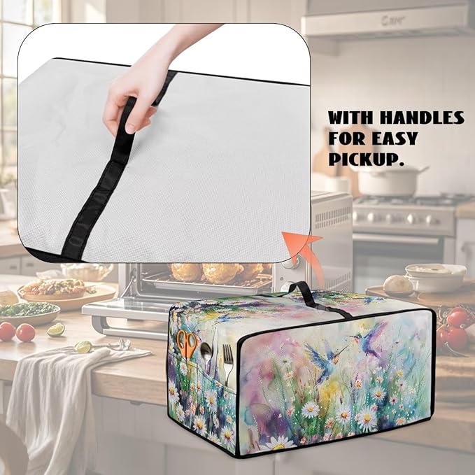 Watercolor Hummingbirds Daisy Print Toaster Oven Dust Cover, Heavy Duty Heat-resistant Microwave Oven Cover, Anti Fingerprint Air Fryer Covers (Large-18.5 * 22.5 * 12.99 inches)