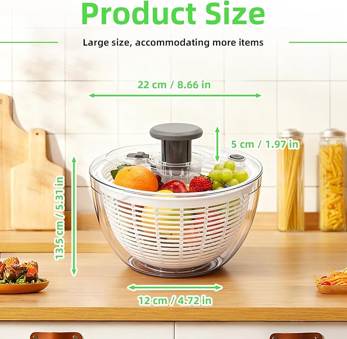 Salad Spinner, Lettuce Spinner with Push-Button Lid and Non-Slip Base, Vegetable & Fruit Washer Bowl, Efficient Spin Dryer and Strainer for Salad Greens and Fruits (3.8QT)