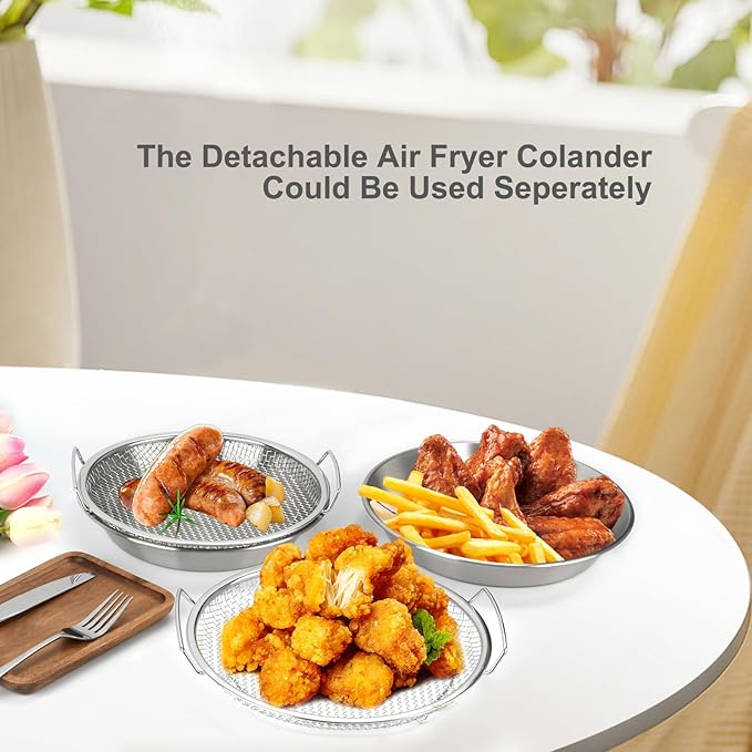 Oil Filter Tray, Stainless Steel Mesh Drain Basket Colanders Air Fryer Accessories for Fried Food Draining Rack Barbecue Grill Tray Net Draining Pan Strainer for Vegetable Dessert (8.7 Inch)