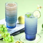 Large Capacity 16 oz Hobnail Drinking Glasses Set of 4, Vintage Glassware Drinking Glasses, Gray-blue Water Glasses Tumbler, Cups for Kitchen, Juice, Beer, Cocktail, Whiskey