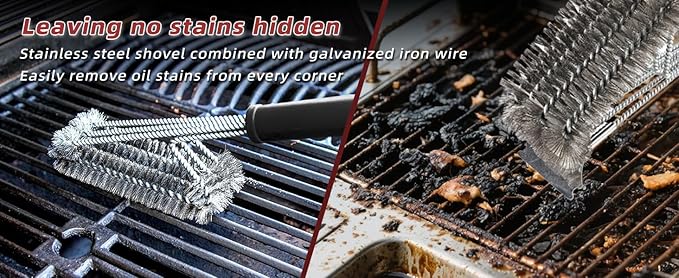 Grill Brush and Grill Brush for Outdoor Grill ，Scraper Extra Strong BBQ Cleaner Accessories Safe Wire Bristles Barbecue Triple Scrubbers Cleaning Brush for Gas/Charcoal Grilling Grates Wizard Tool