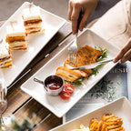 YHOSSEUN Porcelain Serving Platters Rectangular Trays White Serving Platters for Party, Stackable Serving Plates Set of 4,12 inch