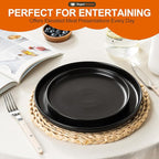 EWFEN Plates and Bowls Sets, 12 Pieces Ceramic Dinnerware Set for 4, Stoneware Dishware Dishes Set, Scratch Resistant Dishes Set, Dishwasher & Microwave Safe, Black