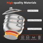 3-Tier Stainless Steel Steamer Pot, Large Capacity Food Steamer for Stove, Multi-Layer Stackable Cooking Steam Pot Kitchen Cookware with Glass Lid for Induction/Gas/Electric Stoves (12.8 Inch)