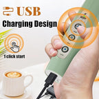 Nahida Granite Green Milk Frother Wand for Coffee, Frother Handheld Rechargeable Electric Whisk with 3 Heads 3 Speeds Drink Mixer Coffee Frother Foam Maker For Latte, Cappuccino, Hot Chocolate, Egg