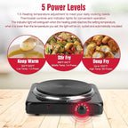 Electric Countertop Burner, 1500W Cooktop with Cast Iron Hot Plate, 5 Level Temperature Control, Easy to Clean, Indicator Lights, Cooking Stove for Office Home Camping RV