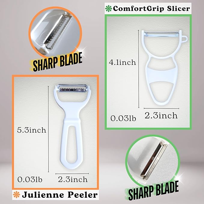 Japanese Julienne Peeler Vegetable Peeler Set - Julienne Slicer, Y Carrot/Zucchini/Cucumber/Potato Peelers, Vegetable Ribbon Slicer, Veggie Hand Peelers for Kitchen, Digital Recipe Book, Made in Japan