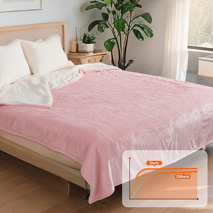 Electric Heated Blanket Queen Size - 84"x90", Soft Flannel Heating Blanket, 10 Heating Levels, 1-12 H Auto Shut Off, Dual Controllers, Breathable Warm and Washable for Bed, Light Pink