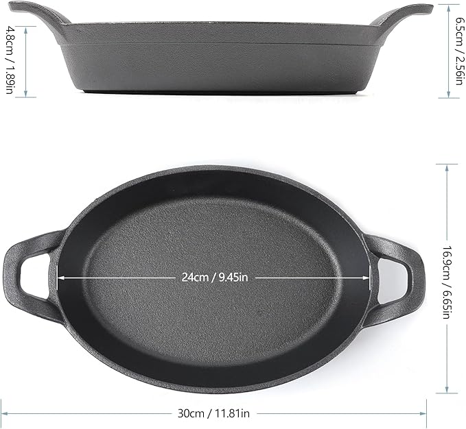 HAWOK Cast Iron Oval Casserole Dish, Au Gratin Cookware, 4 pcs