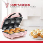 Holstein Housewares Non-Stick 6-Count Electric Cupcake Maker Machine – Bakes 6 Cupcakes, Muffins, Pizza Cups, Cinnamon Buns – Perfect for Gifts, Birthdays, Holidays, or Bake Sales, Pink