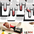 4-in-1 Kitchen Knife Sharpener, Professional Grade with Tungsten Steel and Ceramic Slots, Scissor Sharpening, Black/Red