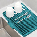 TIKNIK Silicone Dish Drying Mat, Stone Drying Mat for Kitchen Counter with Built-In Drain, Non-Slip Drain Pad with Built-in Drain, Heat Resistant Stone Drying Mat, Hangable, Green-1pcs, 16" x 12"