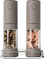 ThermoMaven Electric Salt and Pepper Grinder Set, 110ml Larger Rechargeable Automatic Salt and Pepper Mill Grinder with 6 Adjustable Coarseness, Electric Salt and Pepper Shakers, LED, Greige