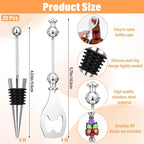 20 Pcs Beadable Wine Stoppers and Beadable Bottle Opener Set - 10 Reusable Decorative Wine Bottle Stoppers & 10 Alloy Openers for DIY Crafts, Wedding, Bar Party Favors, Holiday Gifts