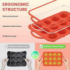 2Pack Silicone Muffin Pan for Baking with Metal Reinforced Frame, 12 Cup Regular Size Cupcake Pan, BPA Free Silicone Muffin Tray, Cupcake Baking Pan Molds for Oven Dishwasher Safe - Orange