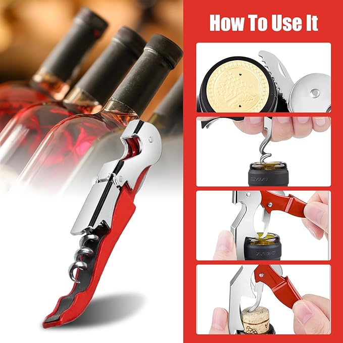 12 Pieces wine key wine opener Professional Waiter Corkscrews Stainless bottle opener Fold Serrated Foil Cutter Key for Family, Company Party,Bars,Restaurants(red)