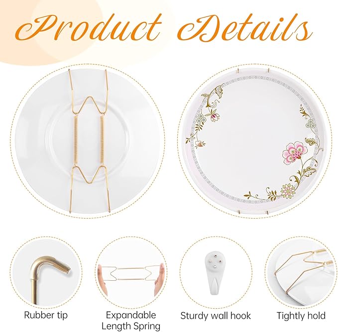 Bilillo 14 Pieces Plate Hangers for Wall - 8/10/12/14/16 Inch Invisible Plates Hanger, Stainless Steel Plate Holders with 14 Pieces Wall Hooks for 7.5 to 20 Inch Decorative Plates and Arts