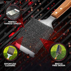 BBQ-AID Bristle Free Grill Brush and Scraper for Barbecue - Extended Large Wooden Handle with Replaceable Head - No Scratch BBQ Cleaning Accessories for Outdoor Grills