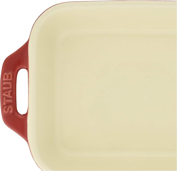 STAUB Rectangular Dish, Cherry 5.5 x 4.3 inches, Ceramic Au Gratin Dish, Oven & Microwave Safe