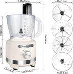 Homtone 16 Cup Food Processor Large, 9-in-1 Vegetable Chopper with 7 Blades for Shredding, Slicing, French Fry Cutting, Meat Grinding, Dough Kneading & Emulsifying, 3 Speeds, Dishwasher Safe, White
