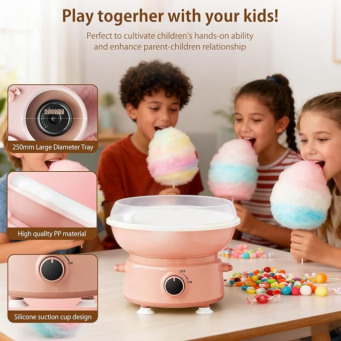 Cotton Candy Machine for Kids & Family, Mini Cotton Candy Maker with 10 Sticks & Sugar Scoop, Home Birthday Family Party Christmas Gift