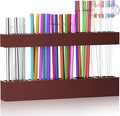 9.5” Large Acrylic Straw Holder for Cabinet Door, Reusable Adjustable Two-Part Straws Organizer with Ultra Sticky Adhesive Strips, 2026 Straw Storage for Kitchen Cupboard (Brown)