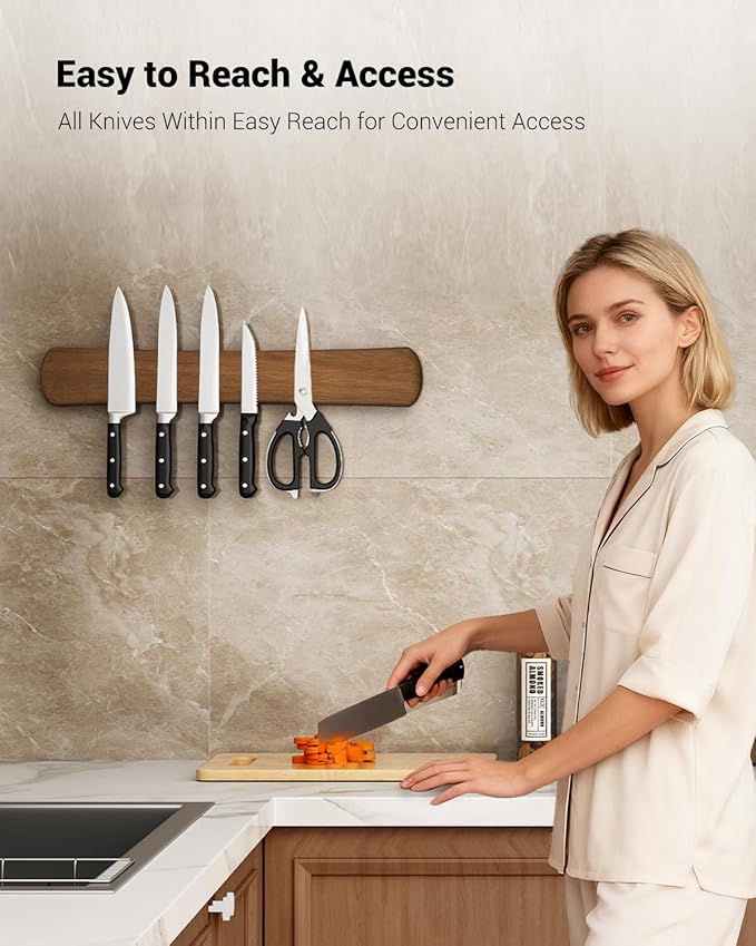 Swaitee Magnetic Knife Holder for Wall, 24 Inch Extra Large Wood Knife Strip with Strong Magnetism, Space Saver Organizer for Farmhouse/Restaurant Kitchen, Housewarming Gifts