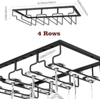 Nuovoware Wine Glass Rack, 4 Rows Wine Glass Holder Storage Hanger Metal Organizer Under Cabinet Stemware Rack for Bar Kitchen Cabinet, Black