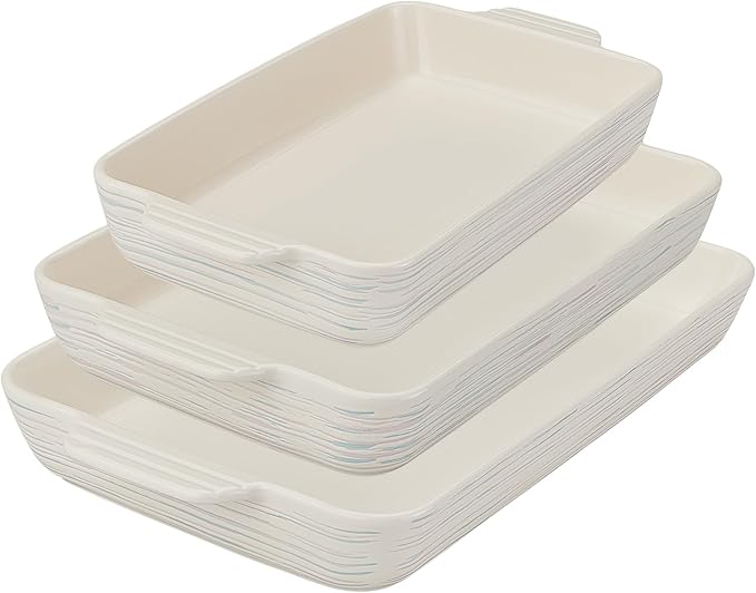 Pyrex (3-Piece) Ceramic Bakeware Set, Nonstick Casserole Dish with Handles, Lasagna Oven Pans, Bakers, For Baking, Roasting, Steaming, Rectangular