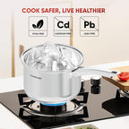 SUNHOUSE – 3 Quarts Stainless Steel Sauce Pan with Lid - PFOA-Free, Stainless Steel Sauce Pan, Advanced Impact Bonding Induction Base, Stay-Cool Handle, Compatible with All Cooktops