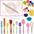 Silicone Spatula Set Rolling Pin Cookie Cutters Pastry Mat Measuring Spoons and Cups Pinch Bowls Dough Scraper, Kitchen Tools Cookware Cooking Baking Supplies 29 PCS