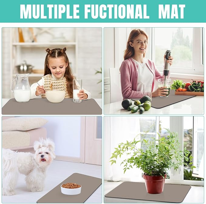 WISELIFE Coffee Mat Super Absorbent Dish Drying Mat Coffee Bar Accessories Match with Machine Large Drying Mats for Kitchen Counter 12" W x 19" L, Khaki