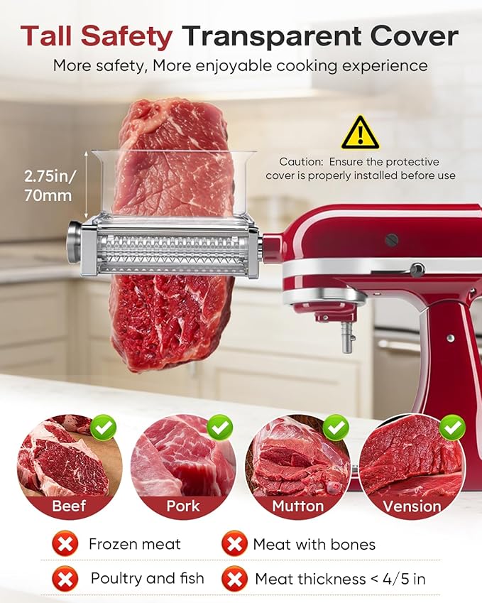 Adjustable Meat Tenderizer Attachment for KitchenAid Stand Mixers 3 Thickness Settings with Wide Metal Wheel & Tall Chute Meat Tenderizer Tool (meat tenderizer)