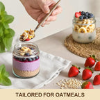 4 Pack 10oz Glass Jars with Bamboo Lids, Overnight Oats Containers with Airtight Lids, Storage Containers Wide Mouth Mason jars for Salad,Yogurt, Sugar, Snacks, Spices